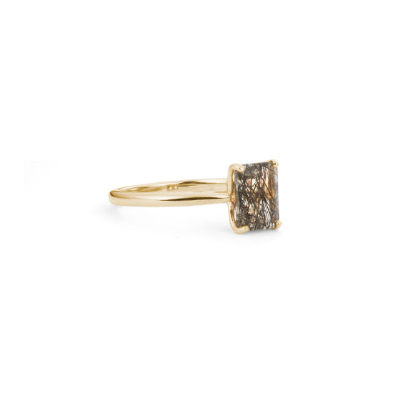 Side view of the Nico rutile quartz solitaire ring.