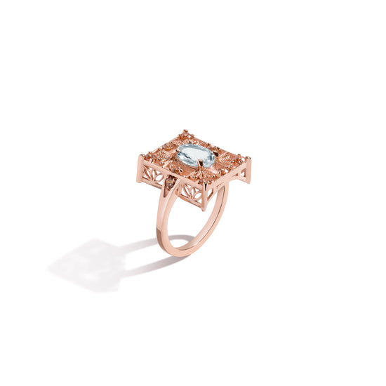 Aquamarine + Rose Gold Ring with Champagne Diamonds