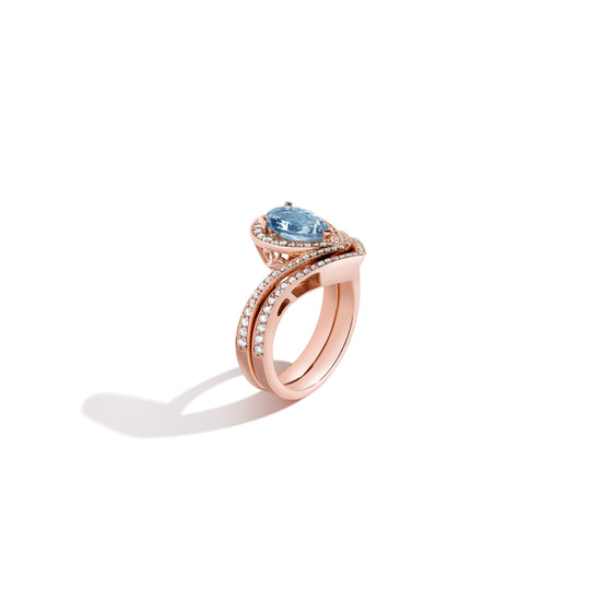 Aquamarine + Diamond V Ring Set