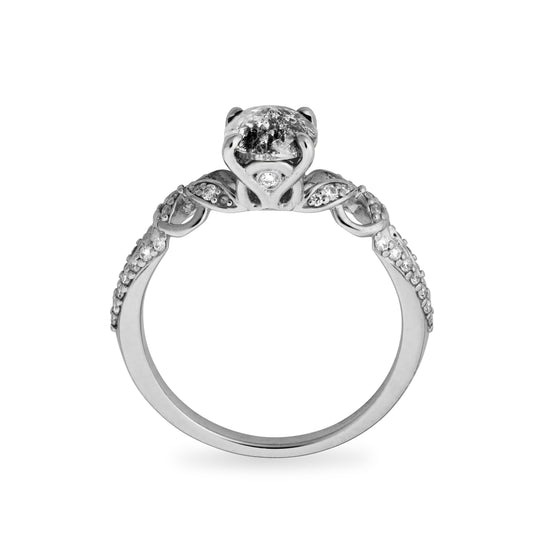 Load image into Gallery viewer, Side view of the Viviana Ring in white gold with a salt and pepper diamond.
