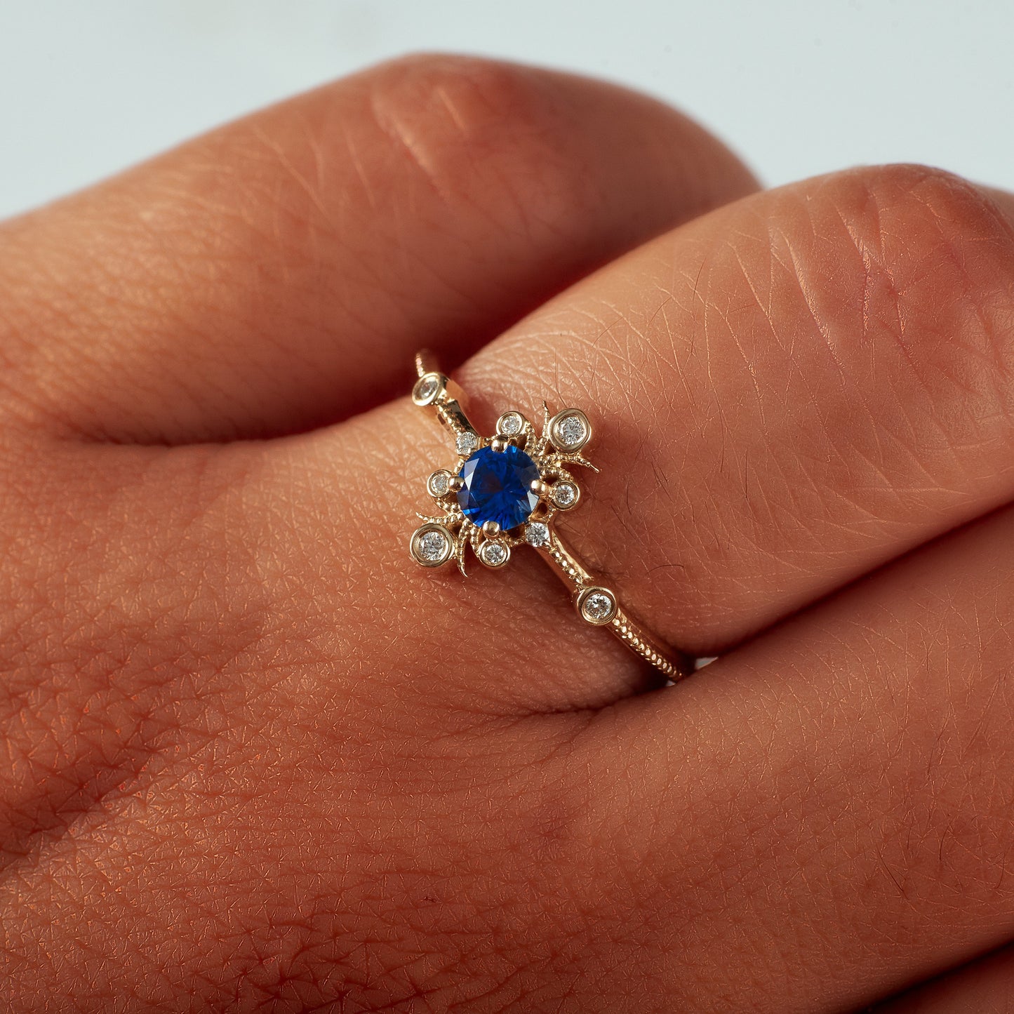 Mini Sophia Ring - Blue Sapphire + 14K Yellow Gold